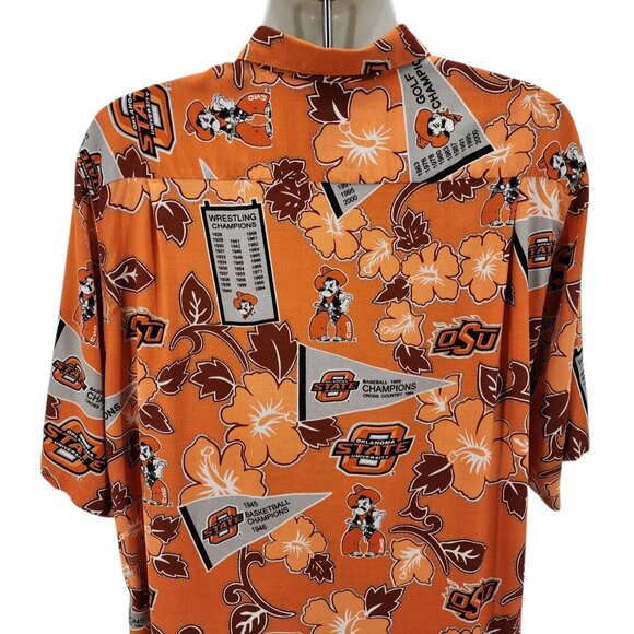 Vintage Reyn Spooner Reyn Sports Mens XL Hawaiian Shirt Oklahoma State OSU Retro - Picture 5 of 9